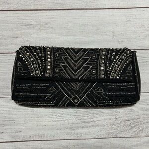 Chico's Black and Silver Beaded Clutch